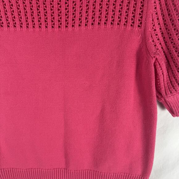 EVEREVE Remy Crochet 100% Cotton Pullover Sweater Women’s Large Pink Knit Boho - Picture 6 of 10